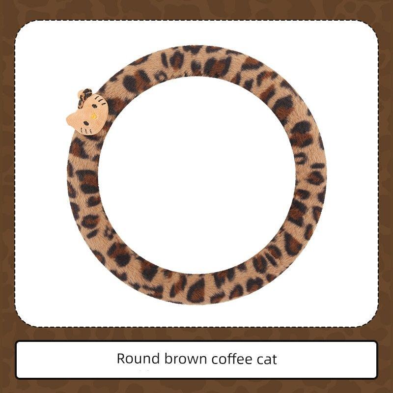 New Car Steering Wheel Cover Winter Plush Cute Leopard Print Winter Non-Slip Women's Car Wear-Resistant Protective Cover