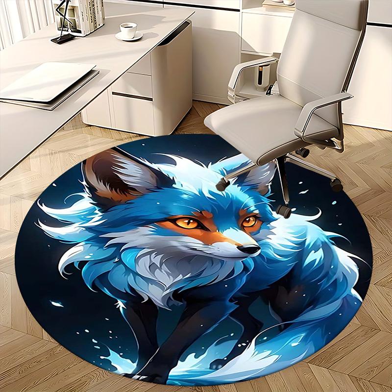 1pz Tappeto Rotondo Volpe Blu Design Anime Tappetino per Sedia, Tappeto Antiscivolo per Ufficio e Arredamento Casa