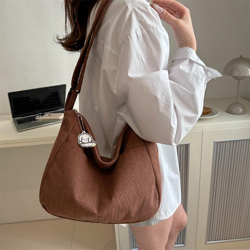 1pc Fashion Corduroy Shoulder Bag for Women, Large Capacity with Zipper Closure, Casual Crossbody Bag with Polyester Lining, Versatile for Daily Use