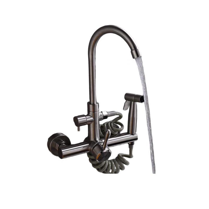 Lieve Wall-Mounted Stainless Steel Kitchen Faucet Set with Pull-Out Sprayer