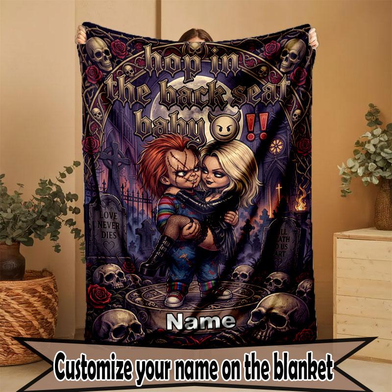 Custom Name Personalized Horror Theme Chucky Print Blanket, Home Decor, Bedroom, Sofa, Camping, Couch, Gifts for Birthday Christmas