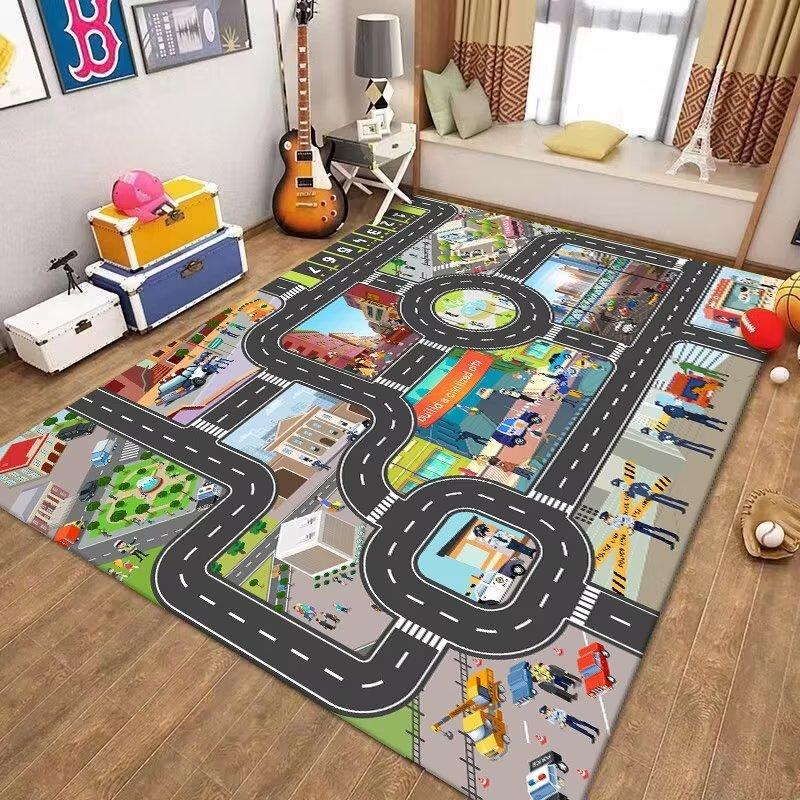 Kids Playroom Carpet Soft Non-Slip Baby Crawling Mat with Traffic Route Map Design for Bedroom Living Room