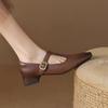 Korean Version of Soft Leather Retro Square Head Single Shoes Women's 2025 Summer New Thick Heel Soft Sole T-shaped Buckle Small Leather Shoes Women