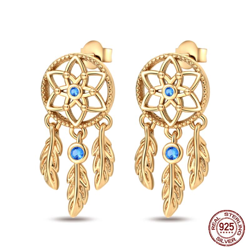 925 Silver Dream Catcher Earrings For Women Exquisite Zircon Carp Stud Fashion Jewelry Gift