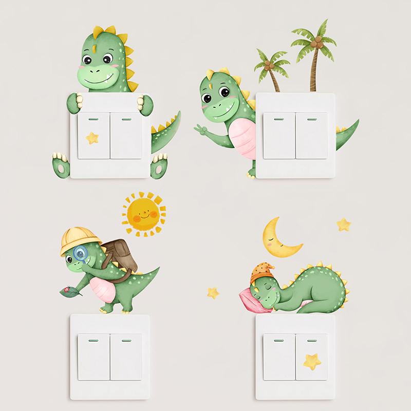 Glow-In-The-Dark Dinosaur Sun Moon Switch Sticker Bedroom Living Room Switch Sticker Decorative Self-Adhesive Wall Sticker