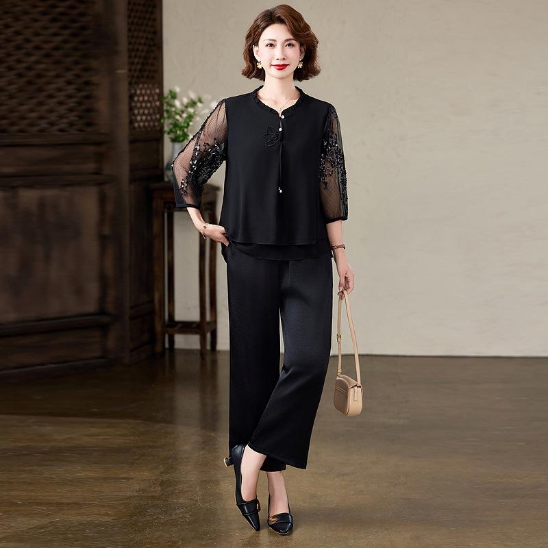 

Mother s Spring Collection: Stylish 2026 Gauze Sleeve Blouse & Suit Set for Women 2XL (for 95-115 lbs)