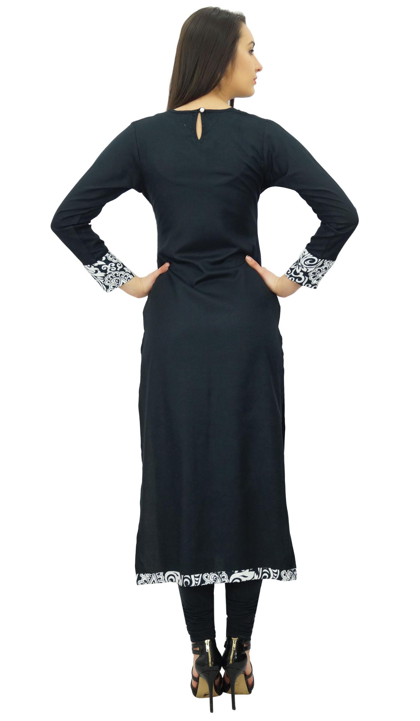 

Bimba Жіноча пряма туніка з віскози. Індійська етнічна повсякденна блузка Kurti Kurta 8 чорний