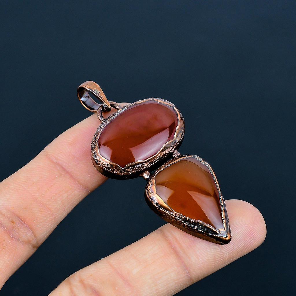 Carnelian Copper Electroformed Pendant, Handmade Gemstone Pendant Jewelry, Gifts For Wife Brand New Pendant