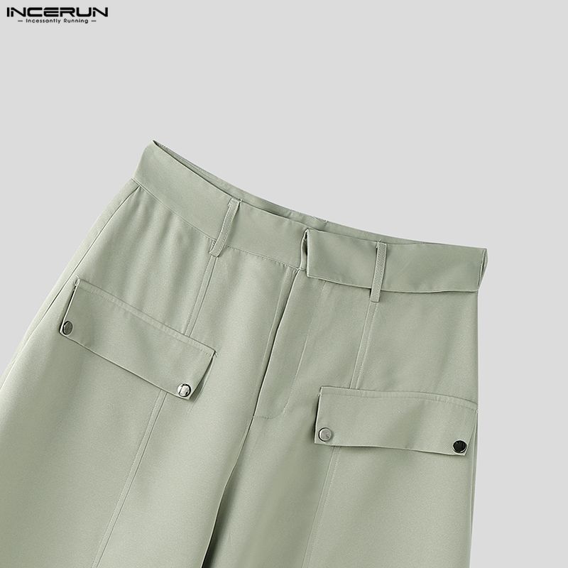 INCERUN Men Zip-up Waist Casual Baggy Drop-crotch Pants Long Trousers