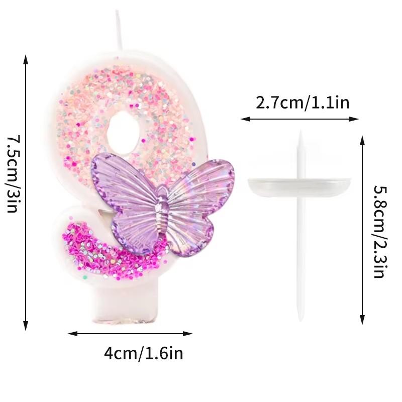 Gradient Butterfly Digital Candle Birthday Cake Topper Table Butterfly Decor 0-9 Purple Number Birthday Candles Party Supplies