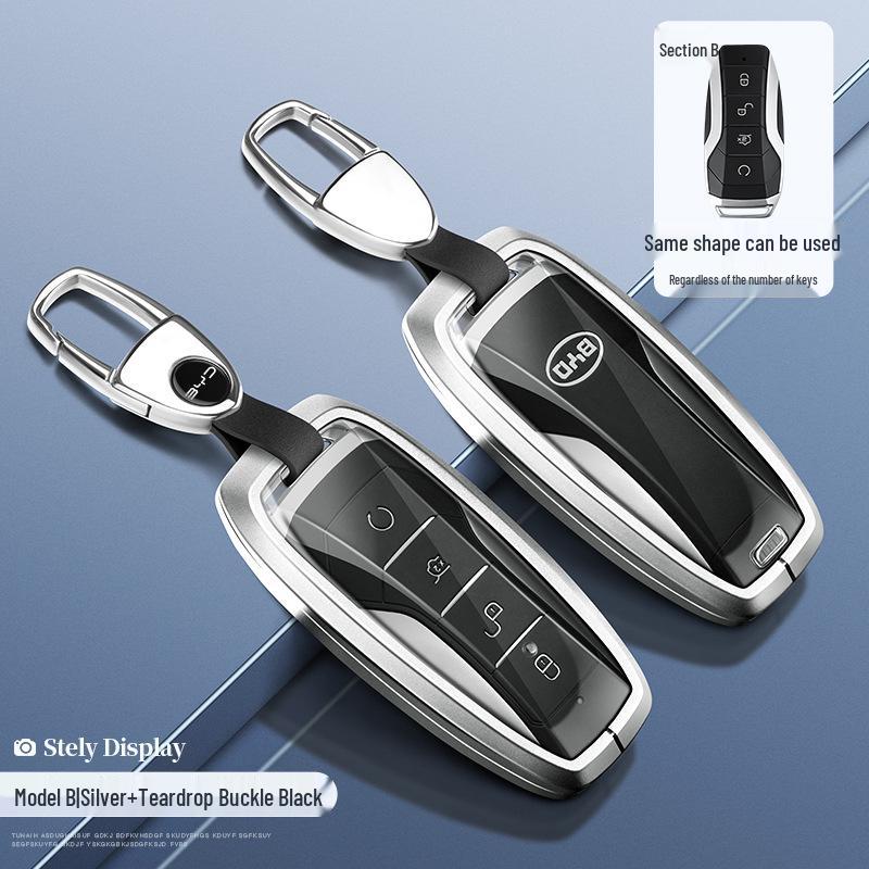BYD Yuan Pro/Plus Car Key Cover - Genuine Leather Protective Shell with Metal Keychain