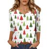 Women's Tops Three-quarter Sleeve Shirt V-neck Loose Casual Shirt Print T-shirt