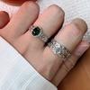 Women's Ethnic Feather Texture Ring - Green Agate, Niche Chinese National Style, Fashionable and Unique Design