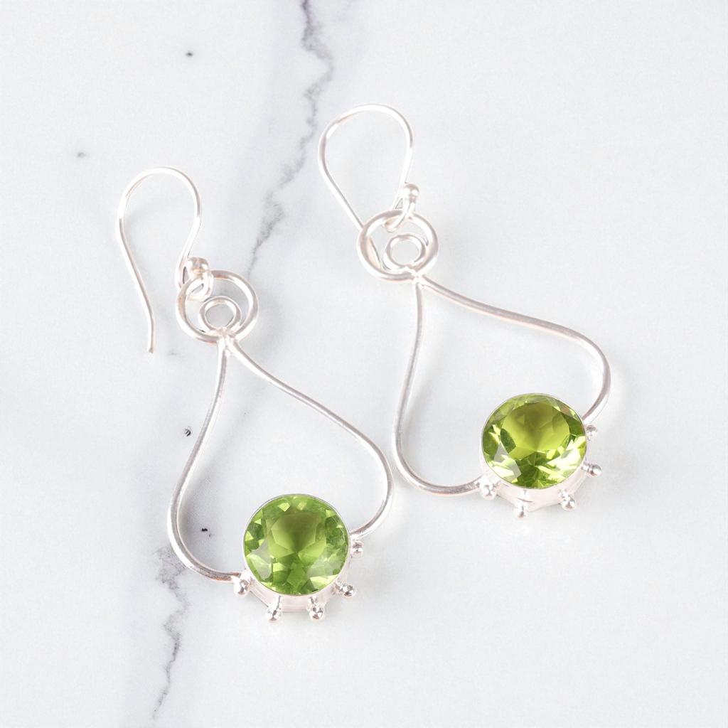 Green Peridot Gemstone 925 Sterling Silver Handmade Earrings 2.06"Gift For Women EE-98-3