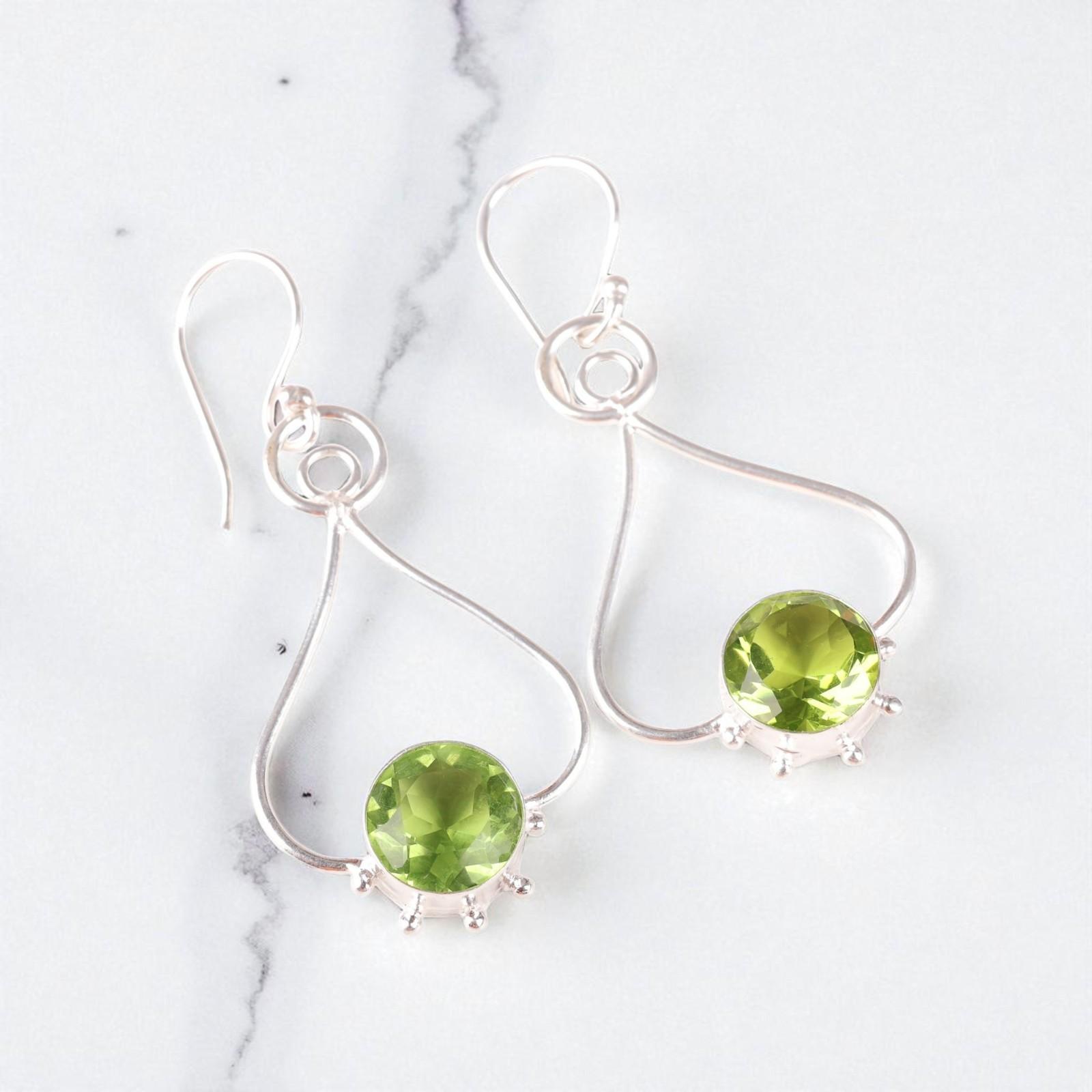 

Green Peridot Gemstone 925 Sterling Silver Handmade Earrings 2.06 Gift For Women EE-98-3