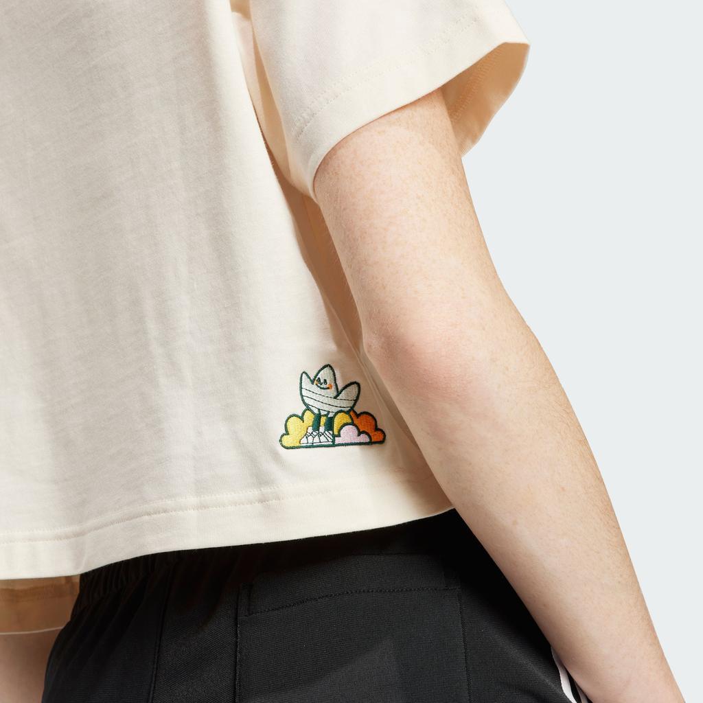 Adidas Originals Cropped Polo Shirt Cartoon Logo Embroidery Detail Sports Short Sleeve Polo Women Tops Wonder-White IN4141
