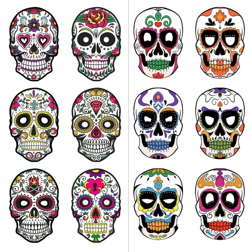 6 szt. Kolorowa Maska Czaszki na Halloween Pełna Twarz Meksykańska Maska Czaszki Nowa Maska na Twarz Czaszka Dzień Zmarłych