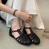 Fashion SUOJIALUN 2025 Autumn Women Flat Sandal Shoes New Brand Hollow Out Close Toe Ladies Dress Slingback Shoes Flat Heel Dress Slide