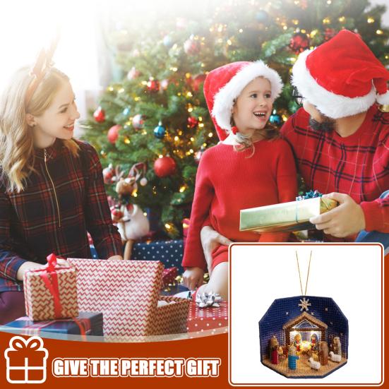 DIY Nativity Scene Ornament Kit with LED Lights Beginner Friendly Christmas Decoration Easy to Hang Holiday Ornament for Tree And Home