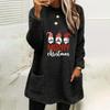Damen Weihnachtsdruck Rundhals Locker Langarm Tasche Plüsch Hoodie