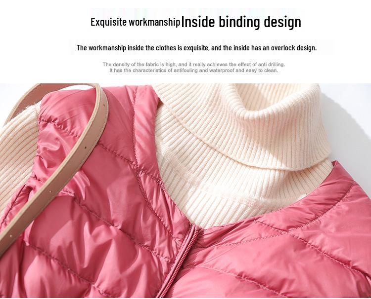 Women's Lightweight Sleeveless Down Vest: Short Round Neck, Autumn/Winter, Plus Size.