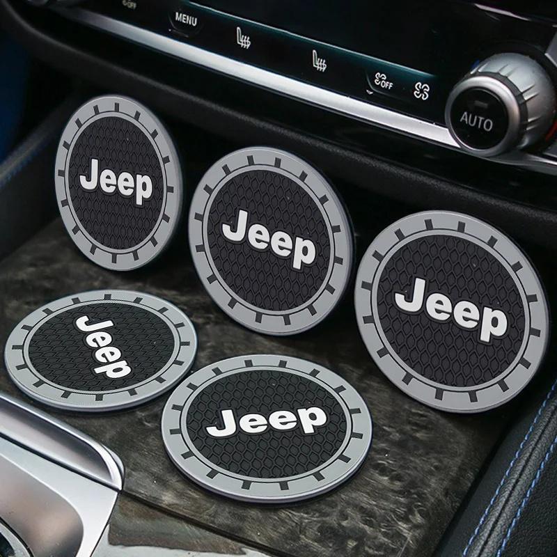 2Pcs Anti-Slip Waterproof Silicone Car Cup Coaster for Jeep Renegade Wrangler JK =Grand Cherokee Compass Patriot Auto Accessory ALP1