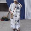 Johnature Vintage Stand Half Sleeve Dress For Women Chinese Style Print Ink Wash Painting Summer Dress