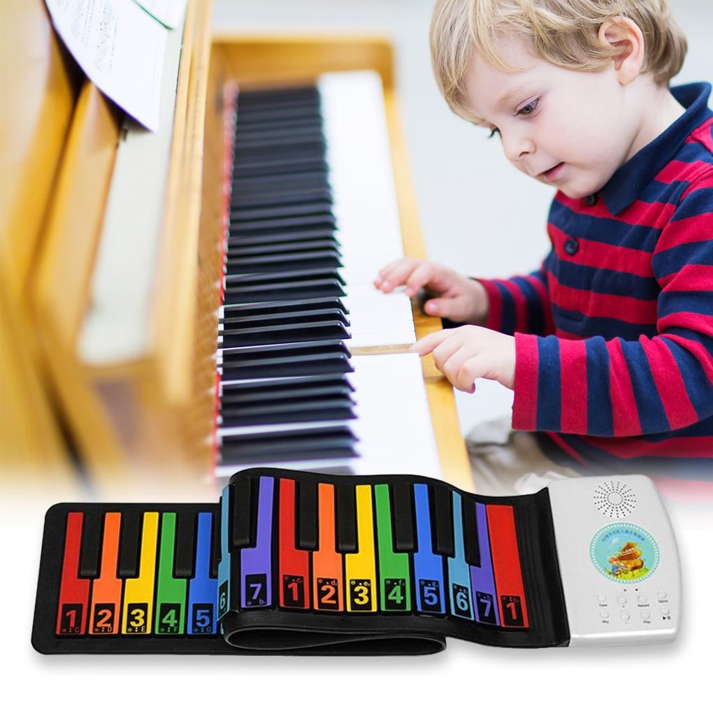 Portable 49 Keys Electronic Piano Rechargeable Children Flexible Roll Up Keyboard Musical Instrument Gift Colorful