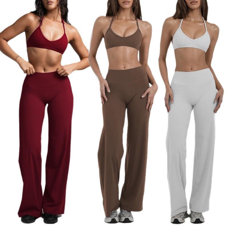 Set Sutien Sport Yoga Cu Bureți Detașabili Pantaloni Largi Talie Înaltă Pantaloni Scurți Femei Antrenament Fitness Dans