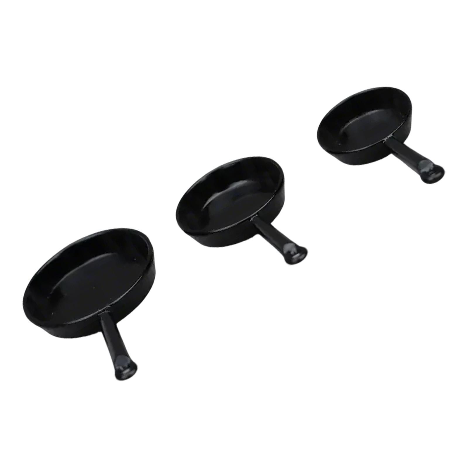 

Set Of 3 Miniature Frying Pans For 1/12 Scale Dollhouse Kitchen Display Accessory Craft Project Model Decoration чёрный