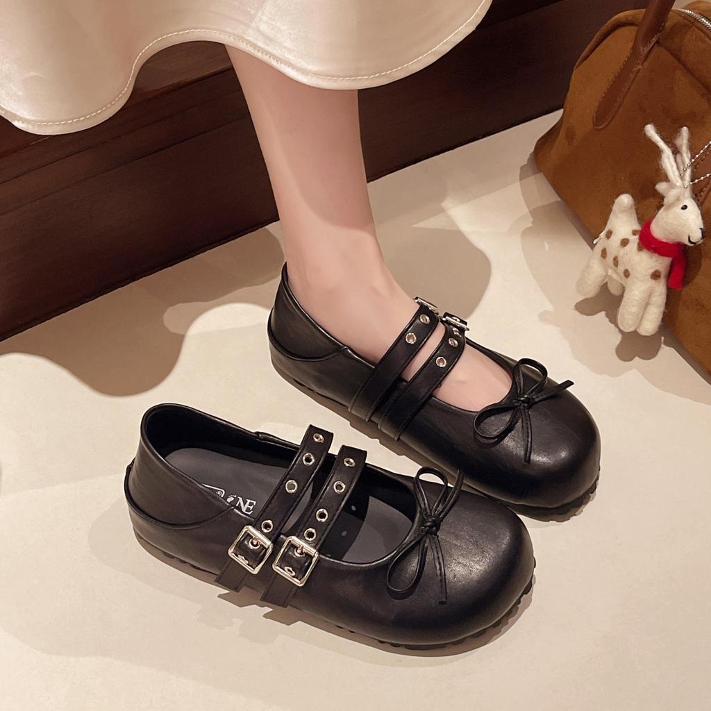 Retro Schleife flacher Mund kleine einzelne Schuhe Damen 2025 Sommer neu modisch vielseitig und bequem Rock Mary Jane Schuhe