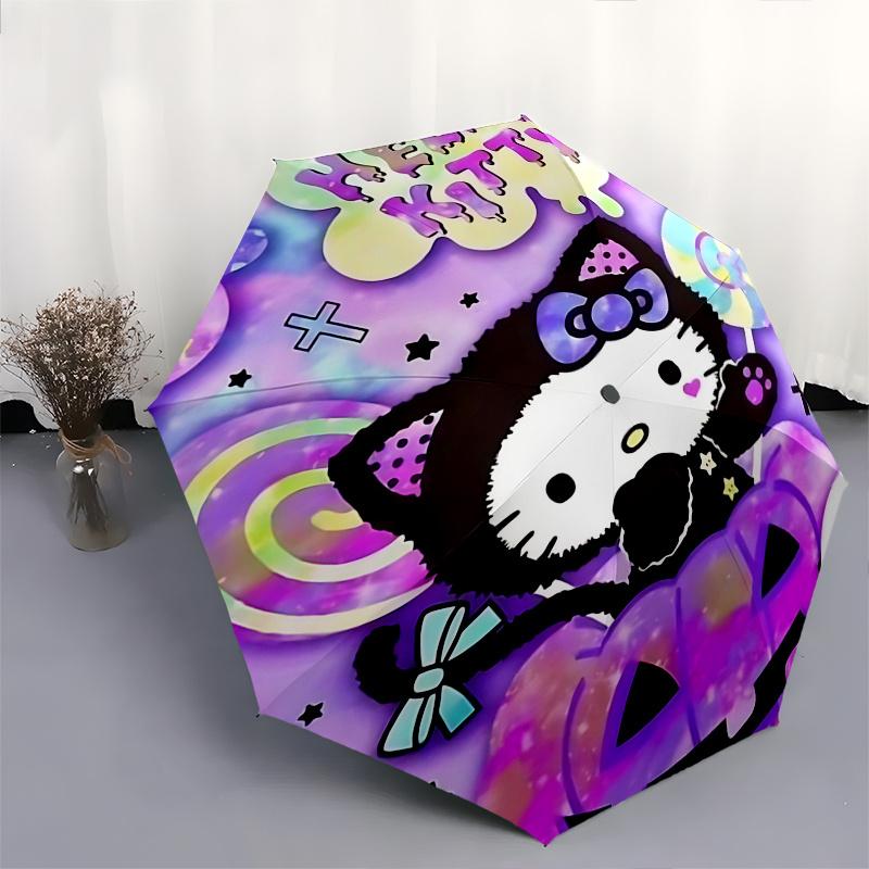 1pc Hello Kitty Halloween Edition Automatic Opening/Closing Umbrella with Portable Tri-Fold Design, 8-Rib Iron Frame Outdoor Umbrella, Perfect Gift Fo