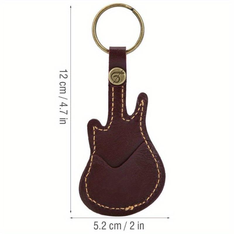 Leder Plektrumtasche Gitarrenplektrumhalter Etui Gitarrenform mit Schlüsselring 5 Stück Zelluloidplektren Saiteninstrument Zubehör