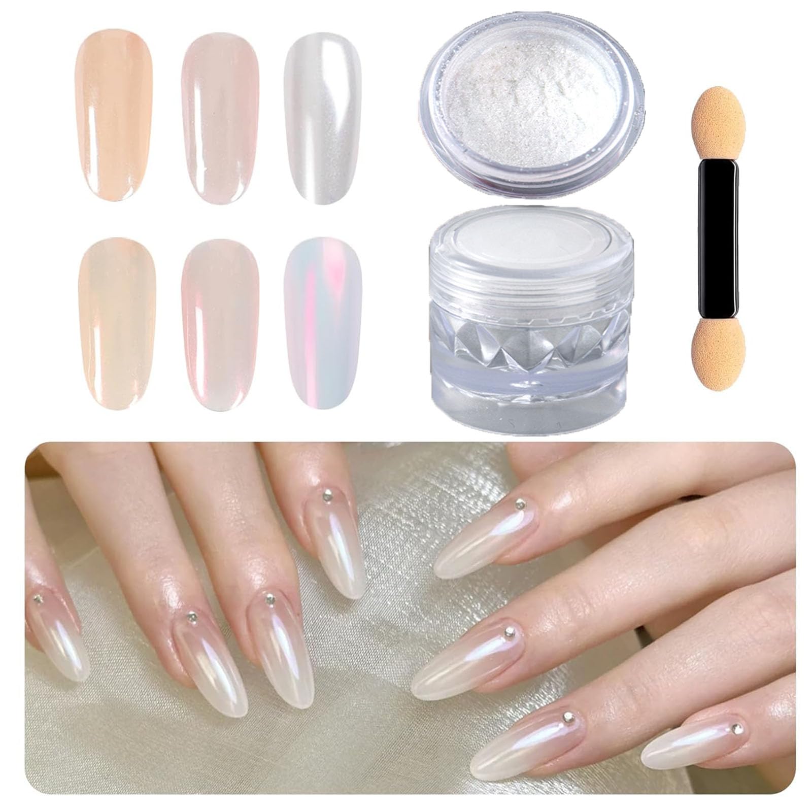 SensaBliss Aurora Nail Nail Mirror Aurora Mirror Fine Nail Simple Nail Nail Pearl Gel Workshop Supplies Powder, White, Solid, Powder, Powder, Nail,