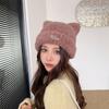 Knitted Bear Ear Hat Cartoon Plush Beanie Cap Winter Ear Protection Skull cap  Women