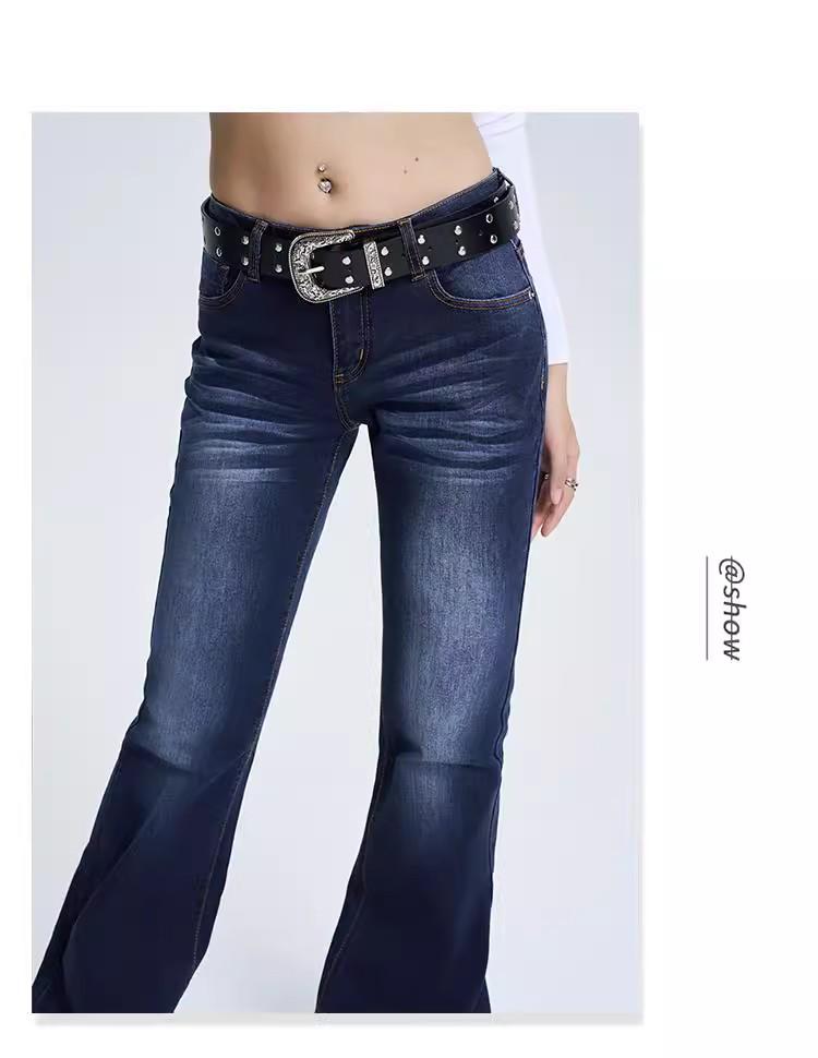 Nostalgic Blue Women's Low Waist Distressed Micro Flare Jeans - Summer Retro Style