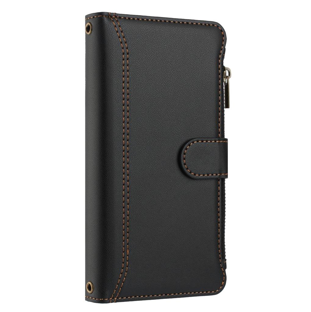 Leather Wallet Flip Case For Doogee N55 Plus N60 Pro Note 58 59 56 56x with Card Slots, Zipper Pocket, Crossbody Strap and Wristlet