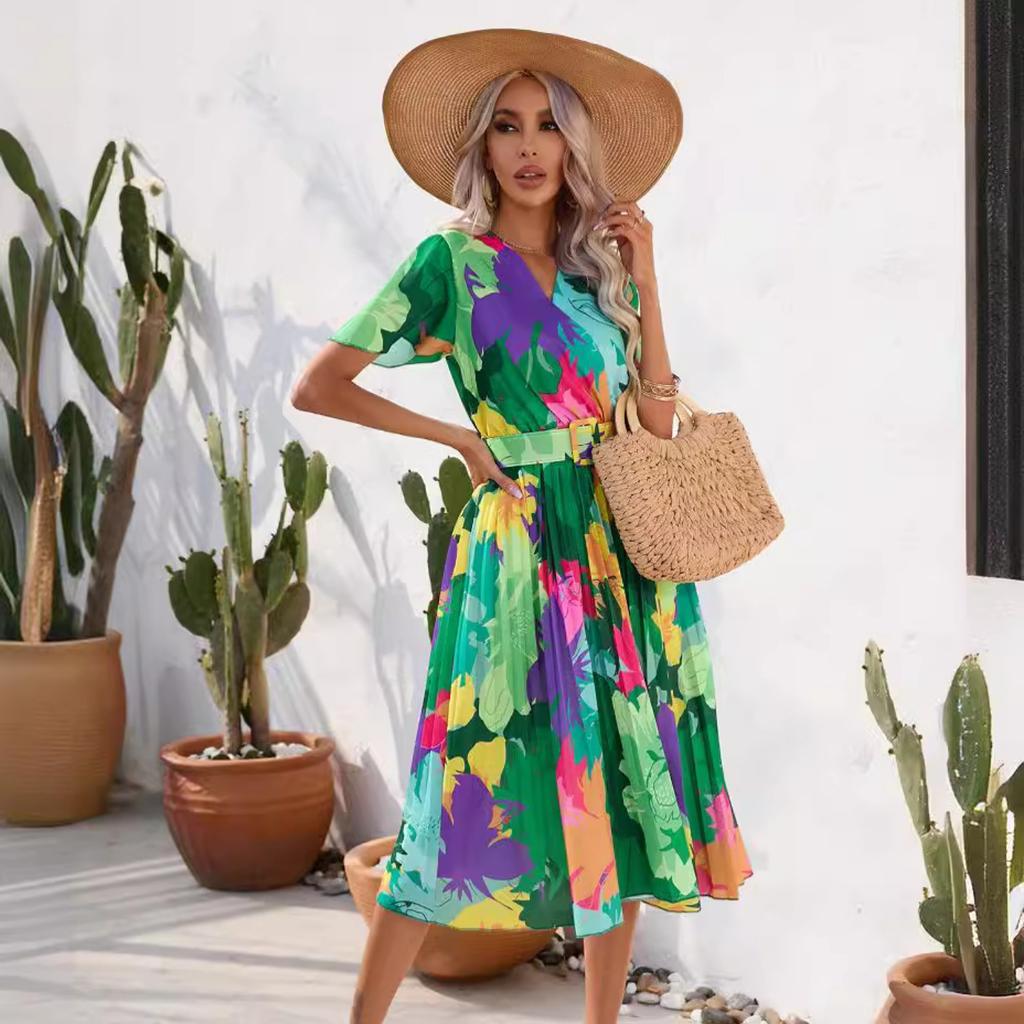 2025 New Fashion Trend Dresses Spring Summer Printed Waist Dresses Fashion Women's
