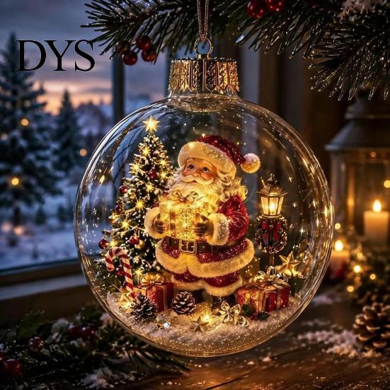 Window Wall Fireplace Decor Glowing Christmas Story Ornament, Mini Holiday Scene in Ball, Light Up Office Party Ornaments Clear Plastic Ball Xmas Tree