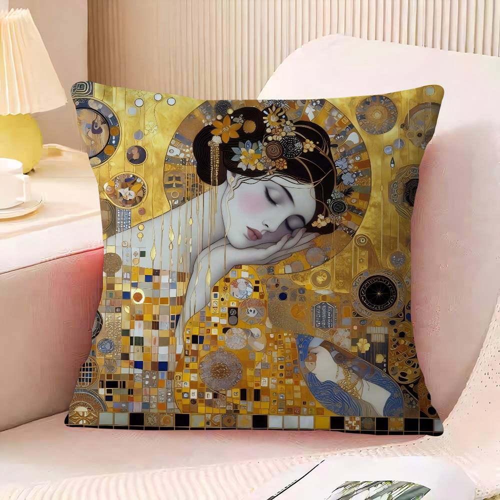 Gustav Klimt The Kis Cover With Short Plush Print For Living Room Sofa Decoration Cushion Cover Pillow Covers