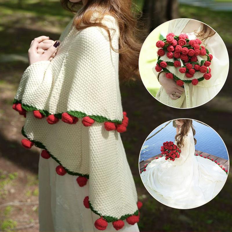 Finished Crochet Flower Rose Bouquet Blanket Handmade Romantic Knitted Rose Floral Bed Throw Blankets Birthday Wedding Gifts