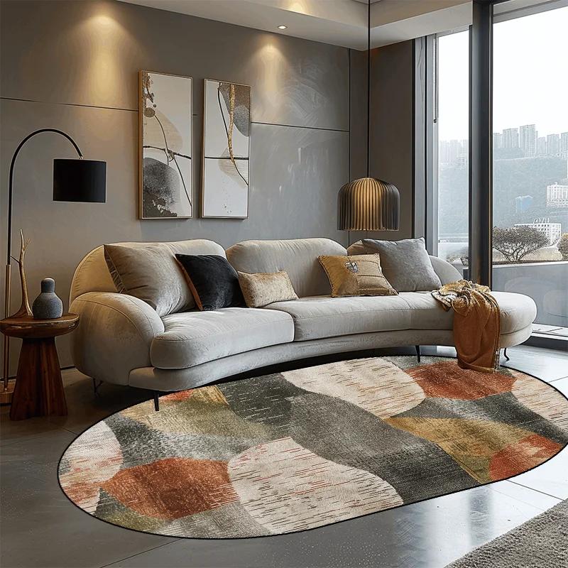 Abstrakter ovaler Teppich im nordischen Stil für Wohnzimmer Leichter Luxus Heimdekoration Sofaseite Bodenmatte Weicher waschbarer Teppich für Schlafzimmer