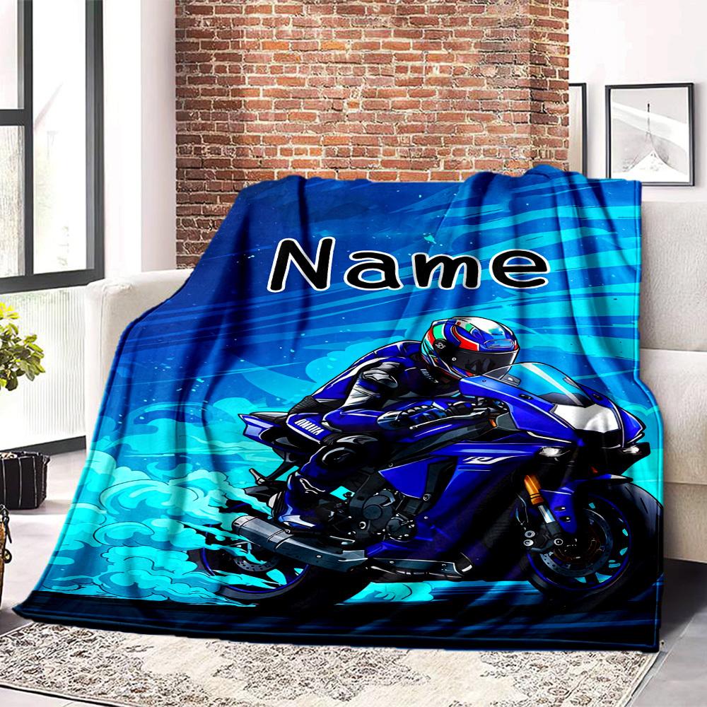 Motorcycle Racing Theme Home Customize Your Name Blankets Soft Lightweight Allseason Multipurpose Blanket For Picnics Couches Offices Beds Living