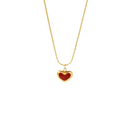 Red Heart-shaped Titanium Steel Necklace, Small Red Heart Pendant, Sweet, Peach Heart Collarbone Chain, Earrings, Bracelet