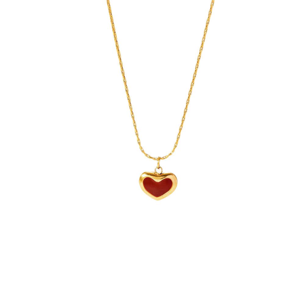 Red heart-shaped titanium steel necklace, small red heart pendant, sweet, peach heart collarbone chain, earrings, bracelet