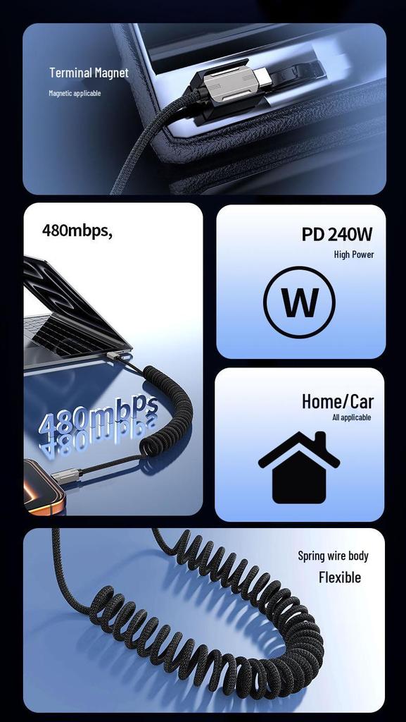 240W Magnetic Retractable Dual Type-C Charging Cable for Huawei & iPhone 17