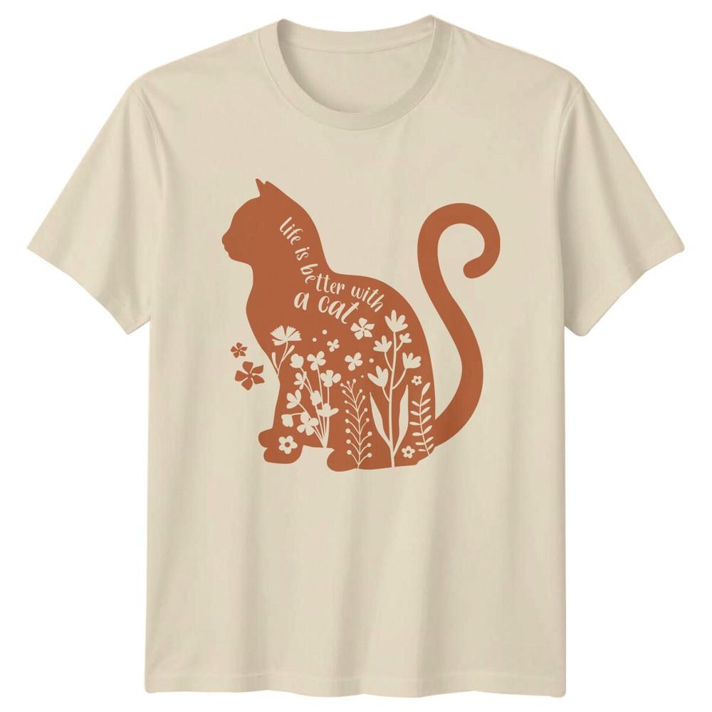 

Life Is Better With A Cat Floral Cat Graphic T-Shirt For Women S