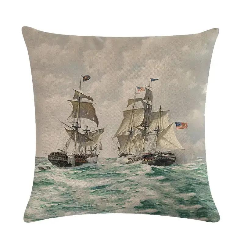 Home Decor Sailing Ships: Vintage Maritime Pillow Covers Pattern Cushion Cover Suitable For Sofa Bedroom Car Pillow Cover