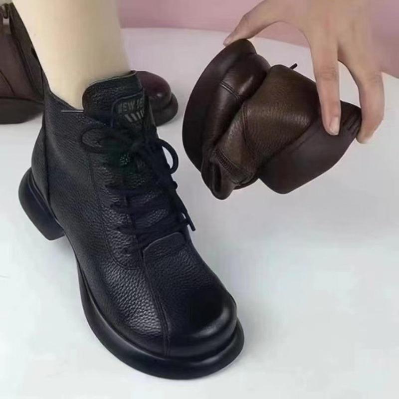 Retro-style Women's Shoes - New Style with Soft Sole, Casual and Lined with Fleece, Lace-up Short Boots Devotion