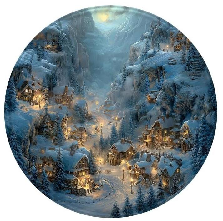 3D Schneebedeckte Farm Runder Teppich Rote Scheune Kiefern Schneebedeckter Boden Höhlendesign Matte Winter Landhaus Innen Heimdekor Teppich für Wohnzimmer